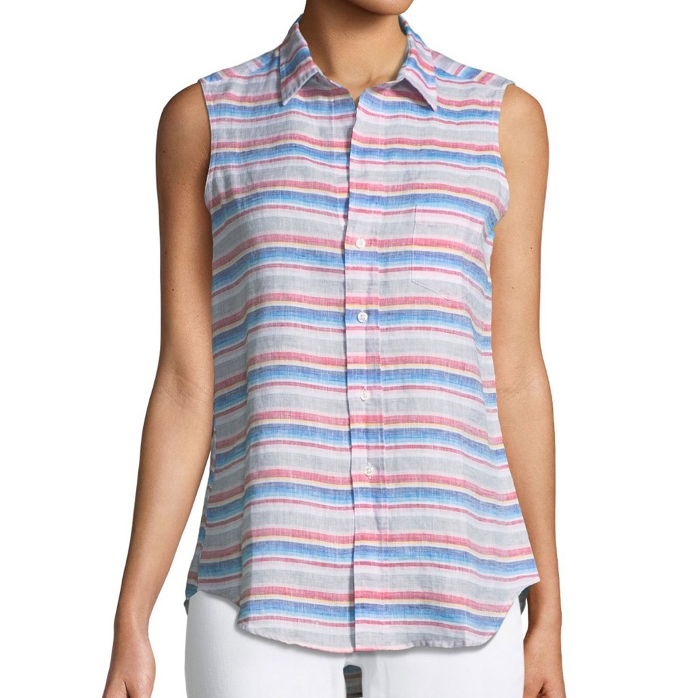 Frank & Eileen Fiona Sleeveless Striped Linen Shirt